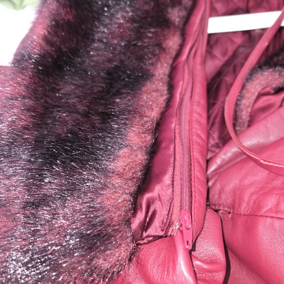 Women's Burgundy Faux Fur Trim Jacket - Picture 4 of 7